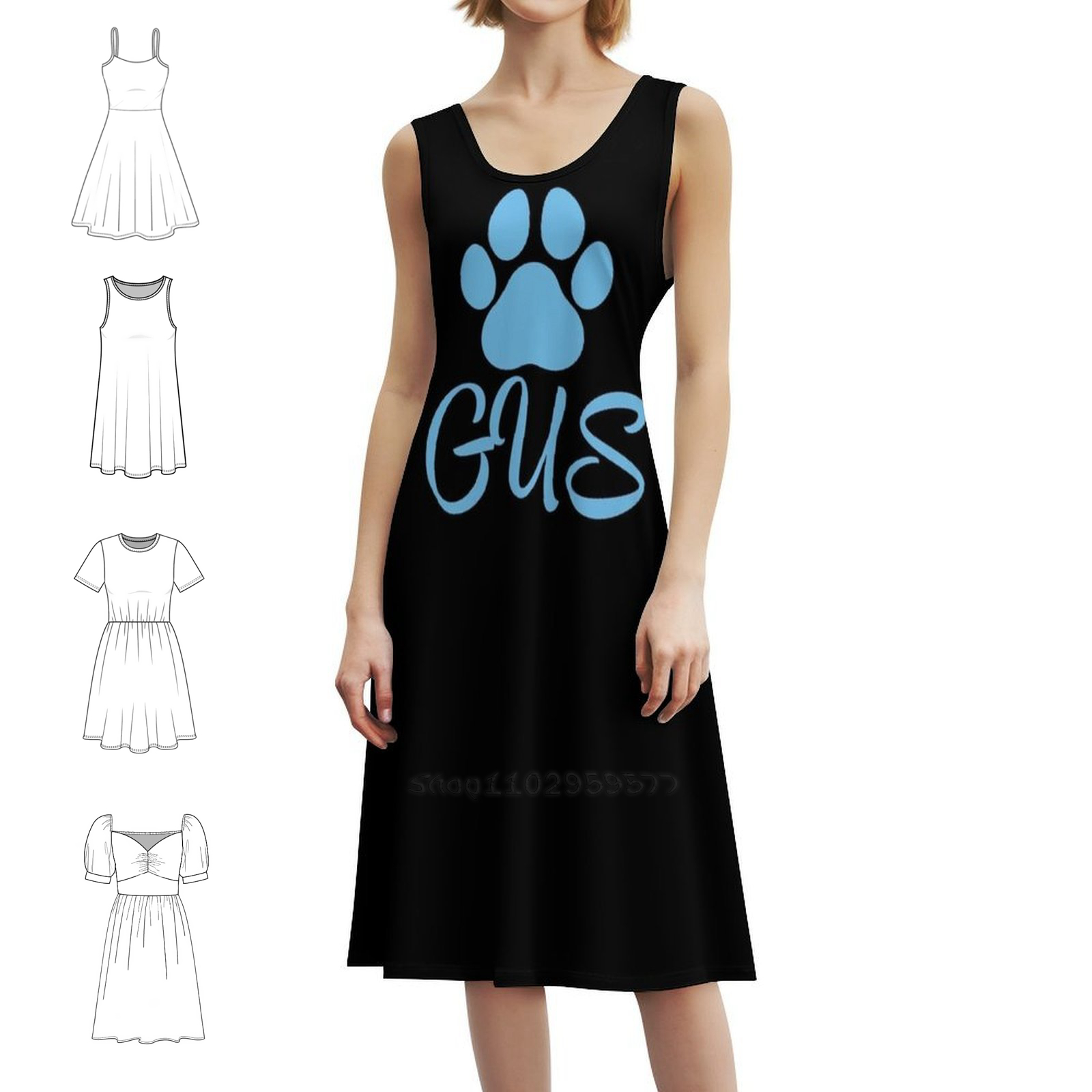 Women Fashion Dress Names - Niebieski pies o imieniu Gus, sukienka