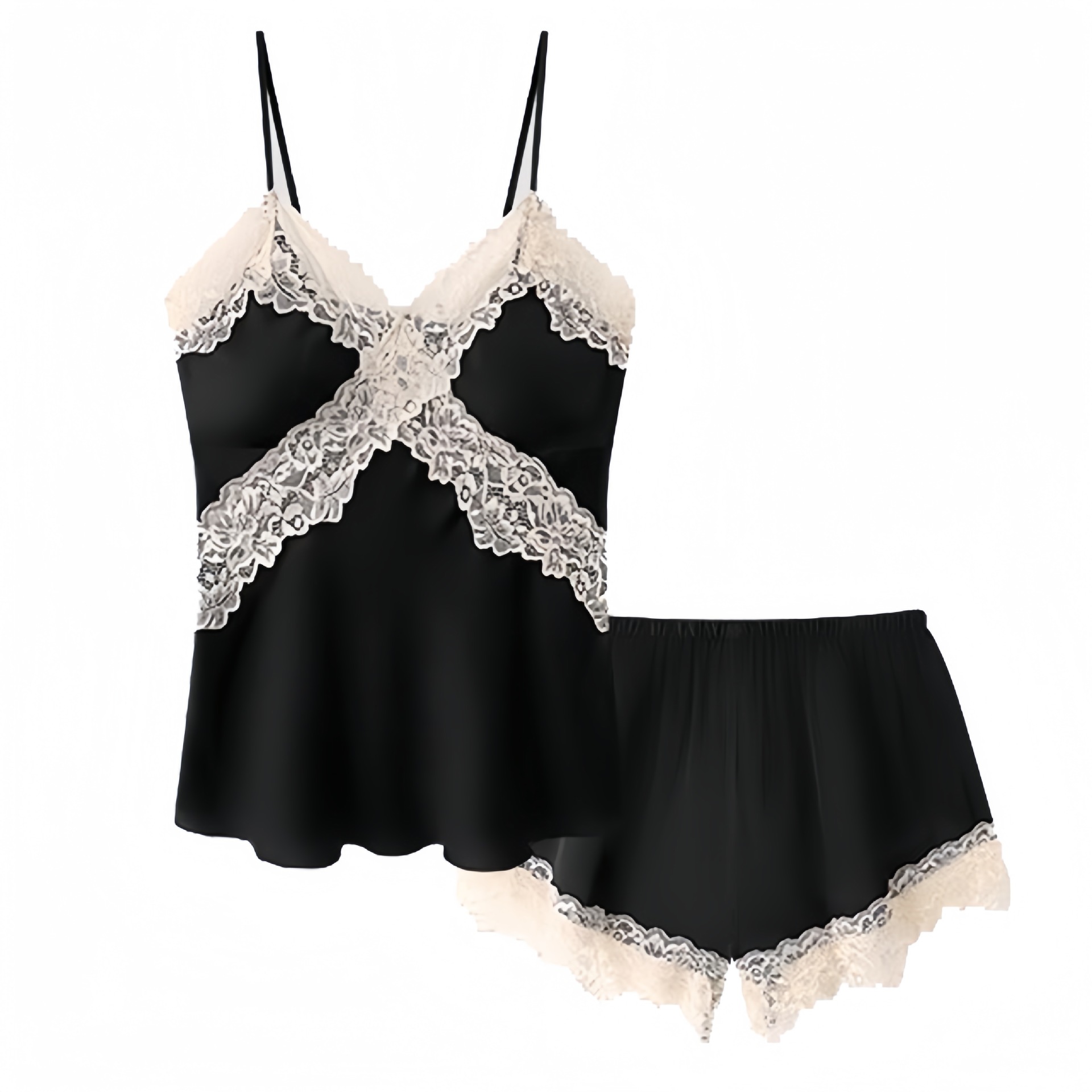 Lace Trim Cami - Damski koronkowy komplet piżamowy, seksowny top