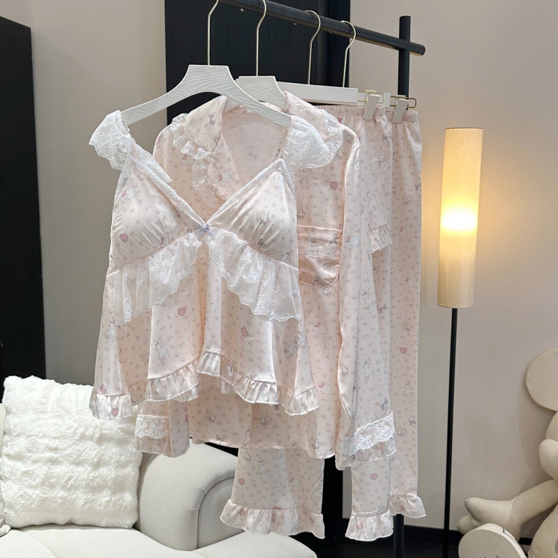 Lace Trim Cami - Różowy Zestaw do Spania z Słodkimi