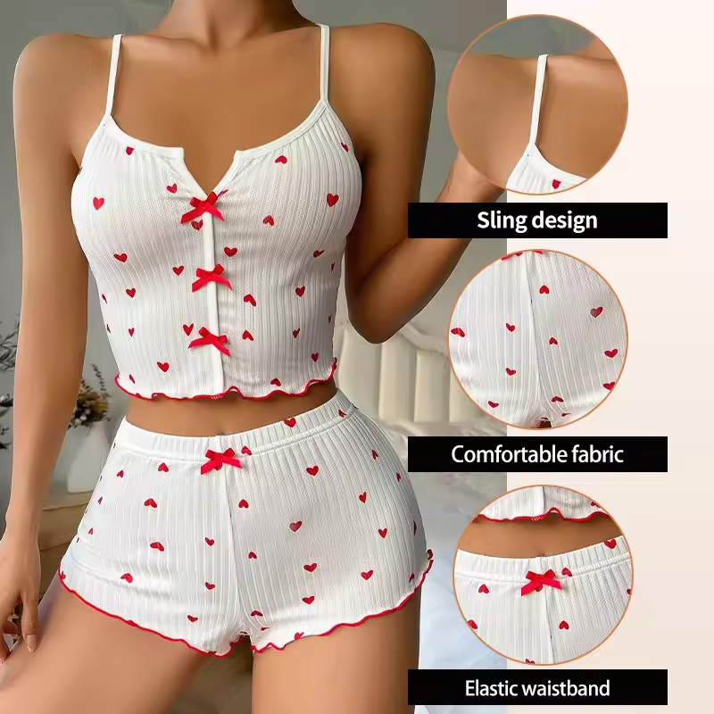 Damska piżama z nadrukiem serc – Lace Trim Cami recenzja i cena